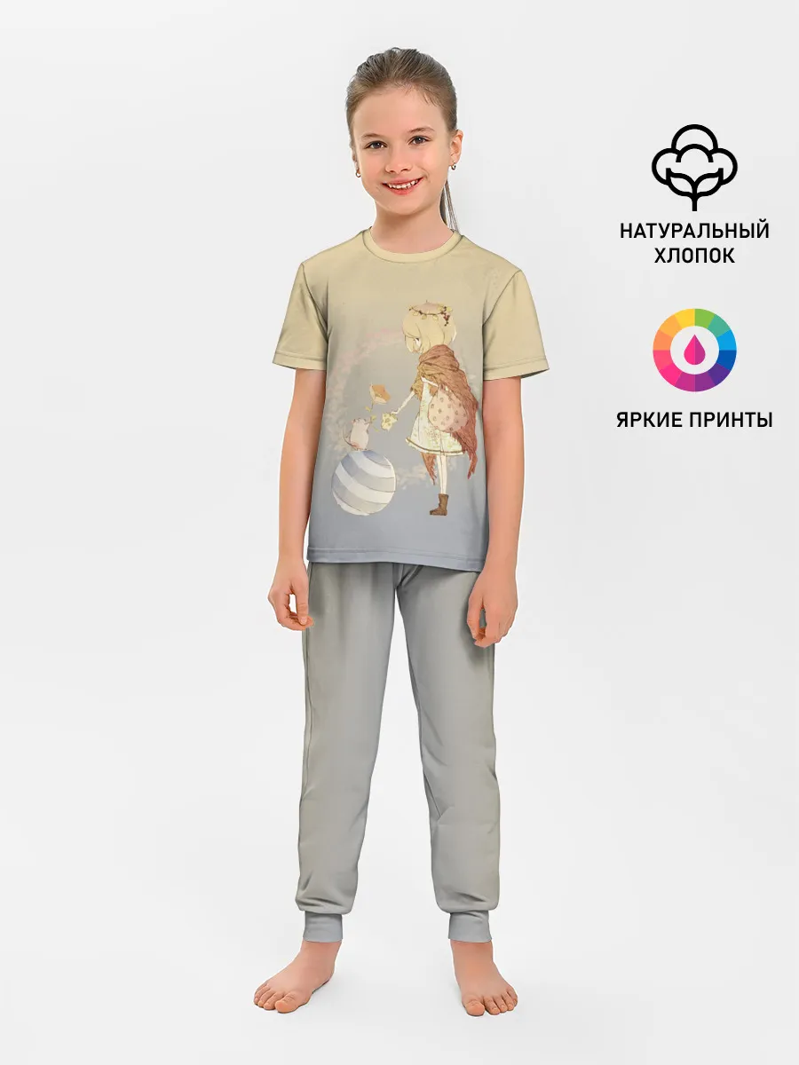 Детская пижама с брюками / девочка и мышка друзья