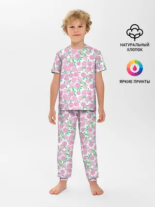 Детская пижама с брюками / Розовые акварельные розы