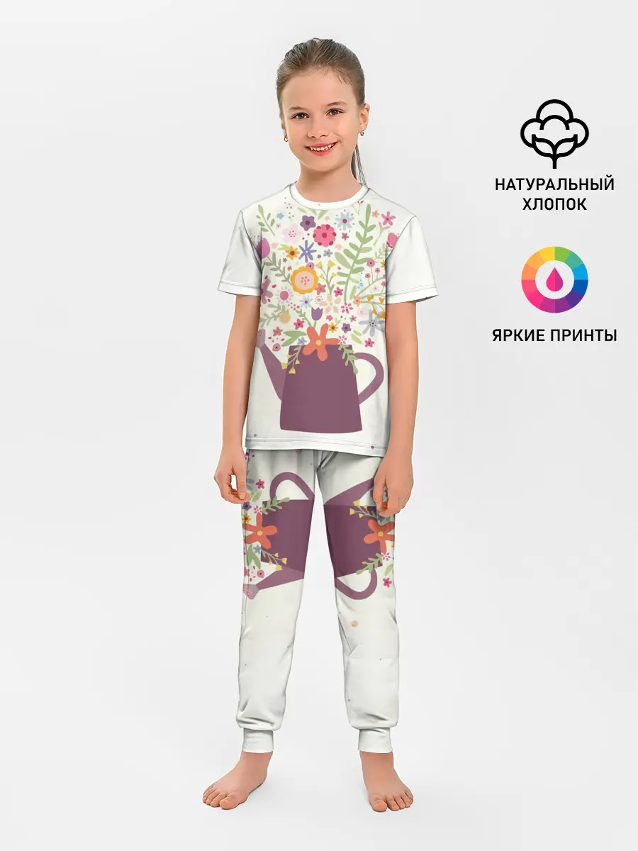 Детская пижама с брюками / Цветы в чайнике