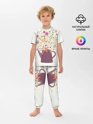 Детская пижама с брюками / Цветы в чайнике