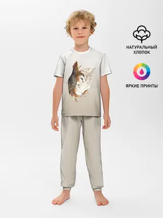 Детская пижама с брюками / летящая сова рисунок