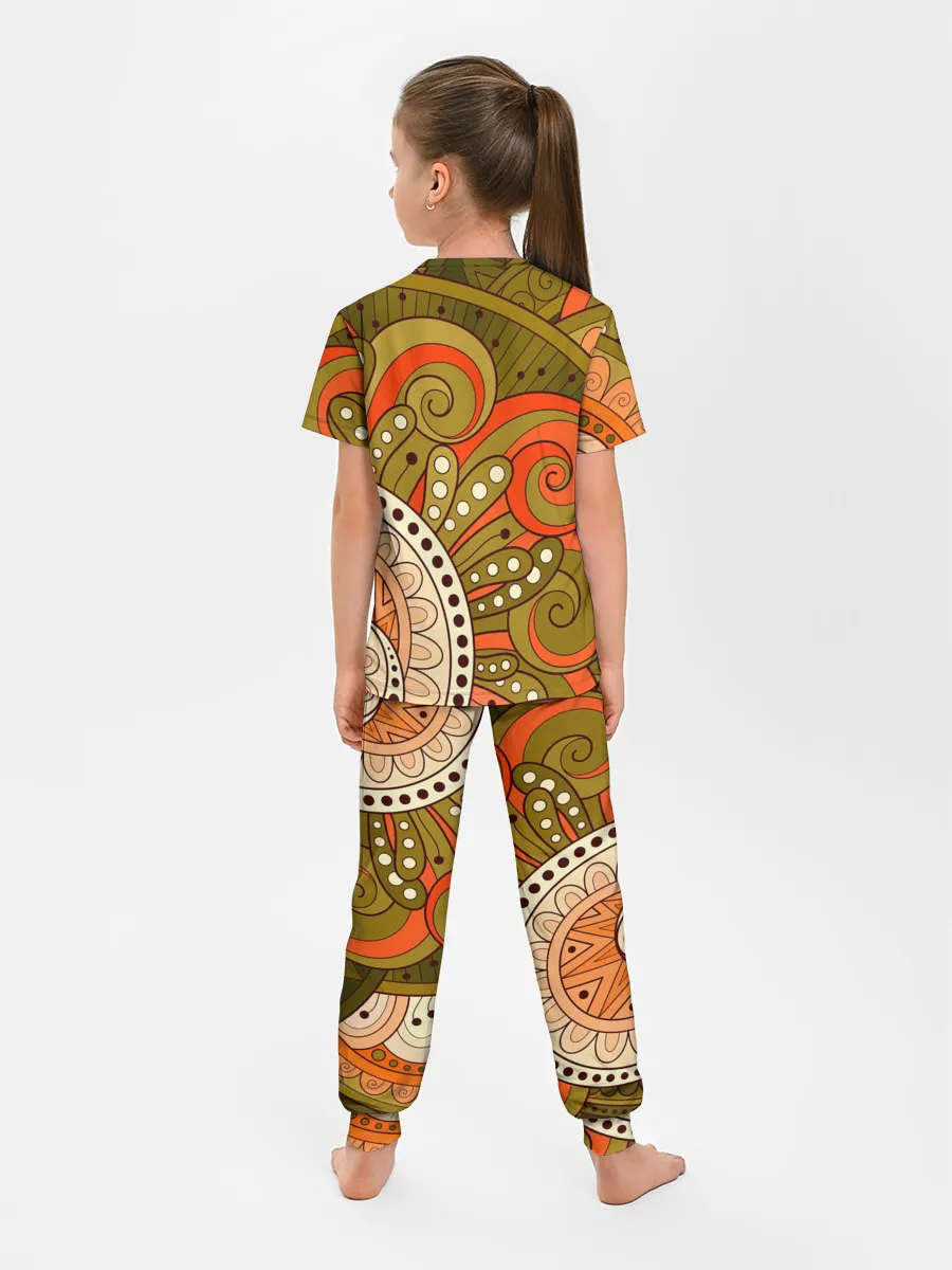 Детская пижама с брюками / Детский оранжево-болотный