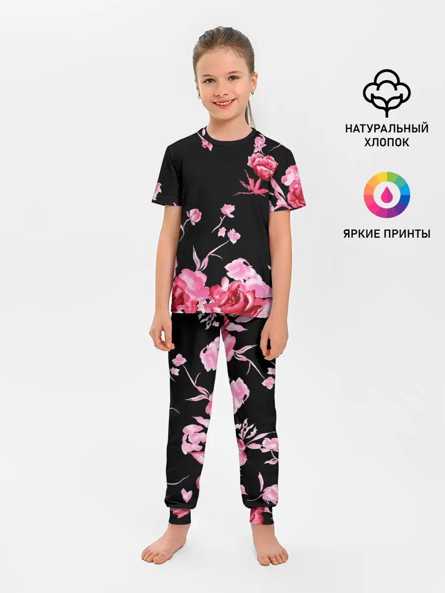 Детская пижама с брюками / Яркие розы