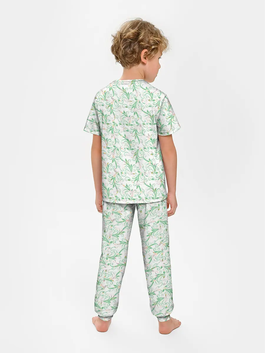 Детская пижама с брюками / Весенние узоры из листьев