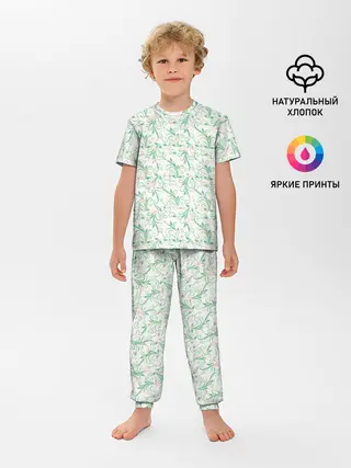 Детская пижама с брюками / Весенние узоры из листьев