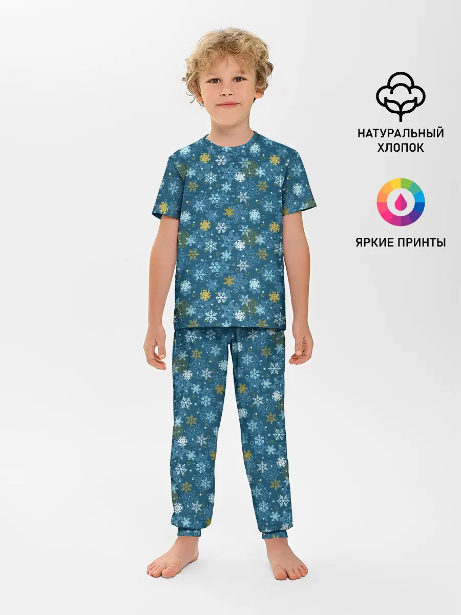 Детская пижама с брюками / Снежинки