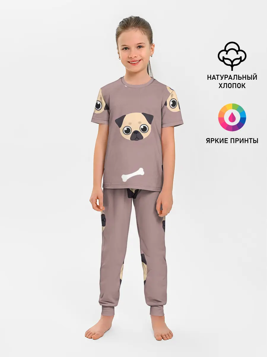 Детская пижама с брюками / Мопсины мордашки