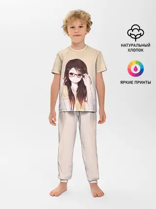 Детская пижама с брюками / девочка в очках милая