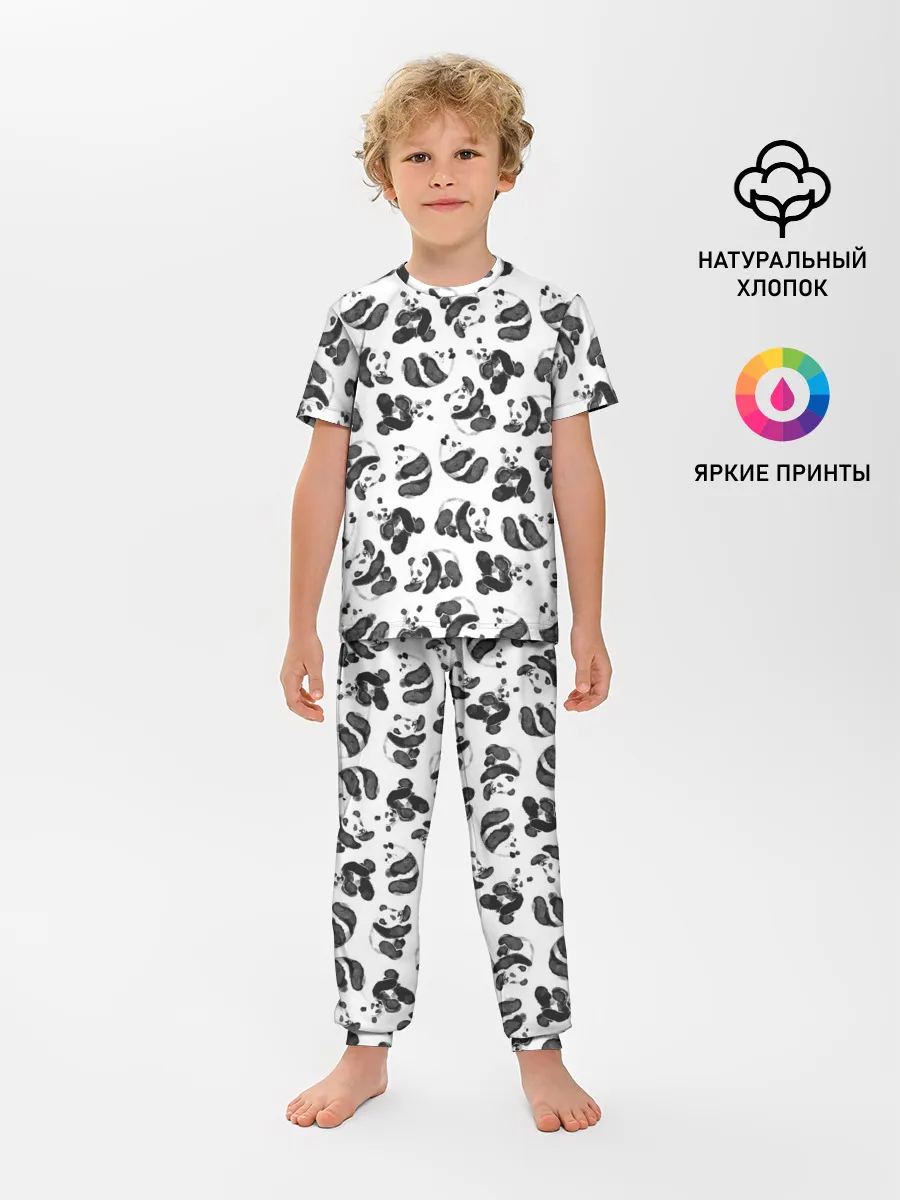 Детская пижама с брюками / Акварельные панды паттерн