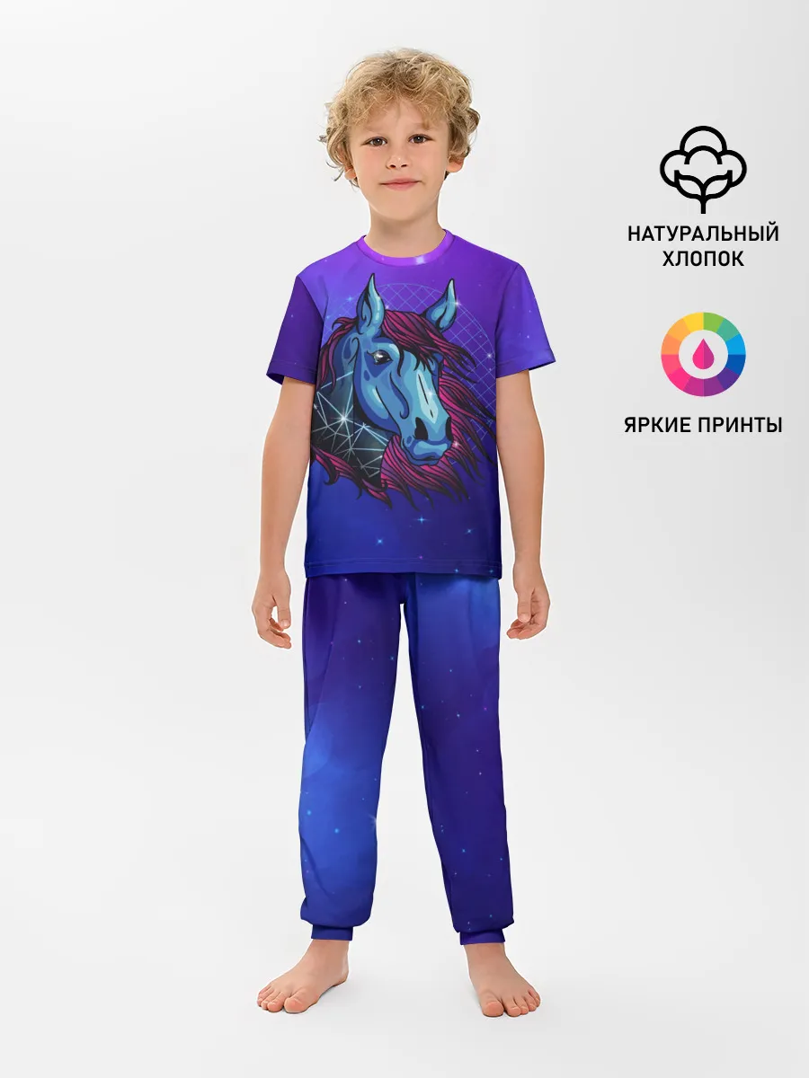 Детская пижама с брюками / Retrowave Neon Horse