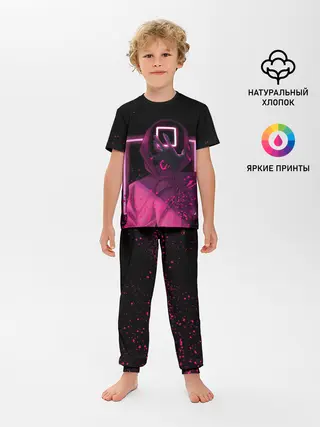 Детская пижама с брюками / ИГРА В КАЛЬМАРА НЕОН, СТРАЖ КВАДРАТ 029