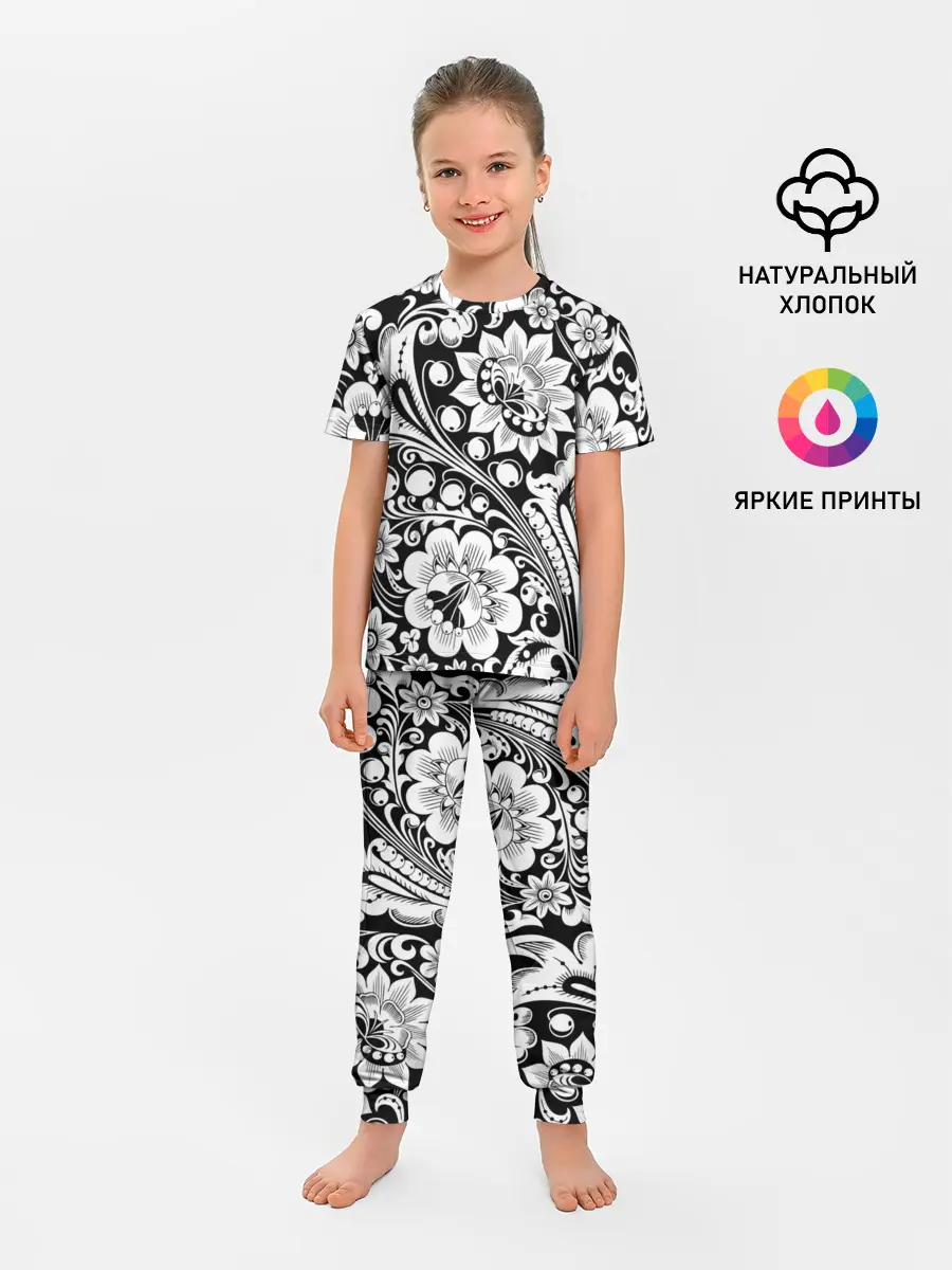 Детская пижама с брюками / Хохлома чб