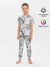 Детская пижама с брюками / Черно-белый узор Тропики