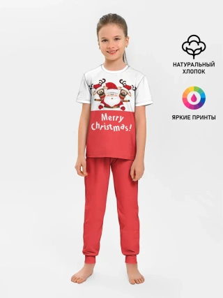Детская пижама с брюками / Санта с 2 Оленями