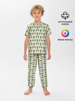 Детская пижама с брюками / Узор ретро Ананасы