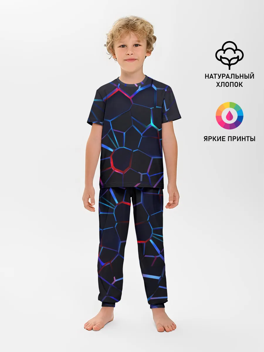 Детская пижама с брюками / Неоновые 3D плиты | Неоновые плиты