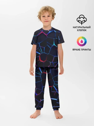 Детская пижама с брюками / Неоновые 3D плиты | Неоновые плиты