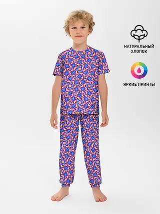 Детская пижама с брюками / Красочный фон с цветами