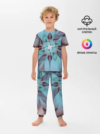Детская пижама с брюками / Абстрактный цветок. Голубой.