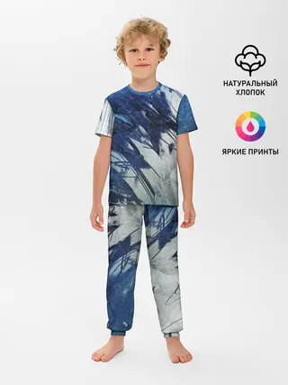 Детская пижама с брюками / Серо-синее абстрактное