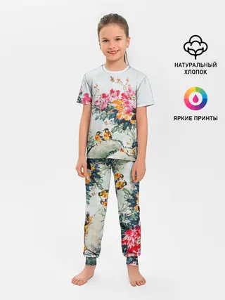 Детская пижама с брюками / Японские цветы
