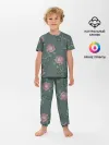 Детская пижама с брюками / Красные розы на зеленом фоне