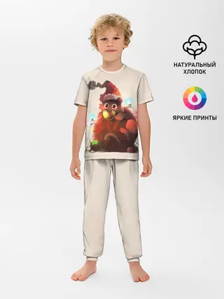 Детская пижама с брюками / Новогодний кот