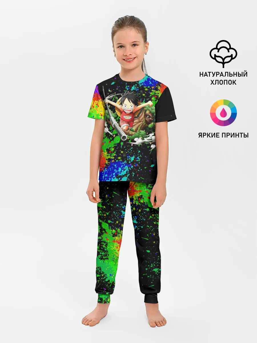 Детская пижама с брюками / Врывающийся Монки. Радужный фон