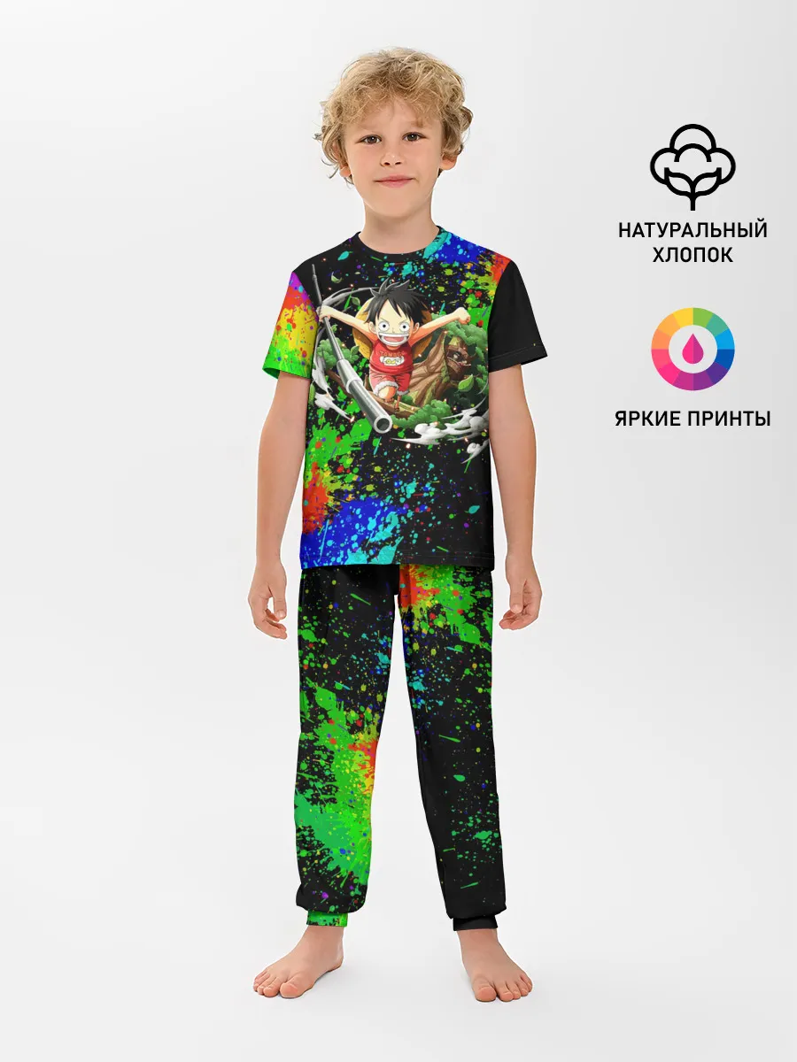 Детская пижама с брюками / Врывающийся Монки. Радужный фон