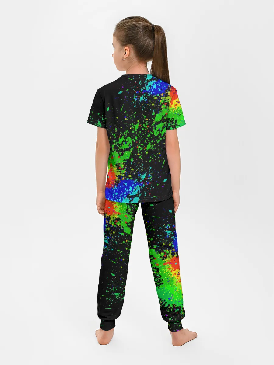 Детская пижама с брюками / Врывающийся Монки. Радужный фон
