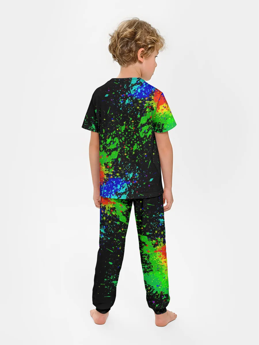 Детская пижама с брюками / Врывающийся Монки. Радужный фон
