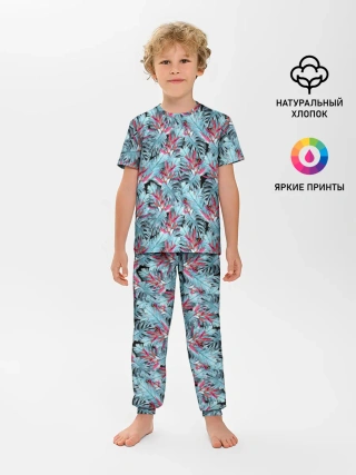 Детская пижама с брюками / Розово-голубой тропический