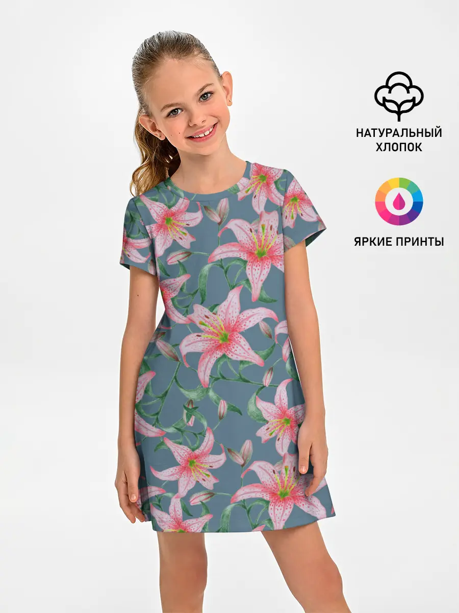 Детское платье / Лилии на сером фоне