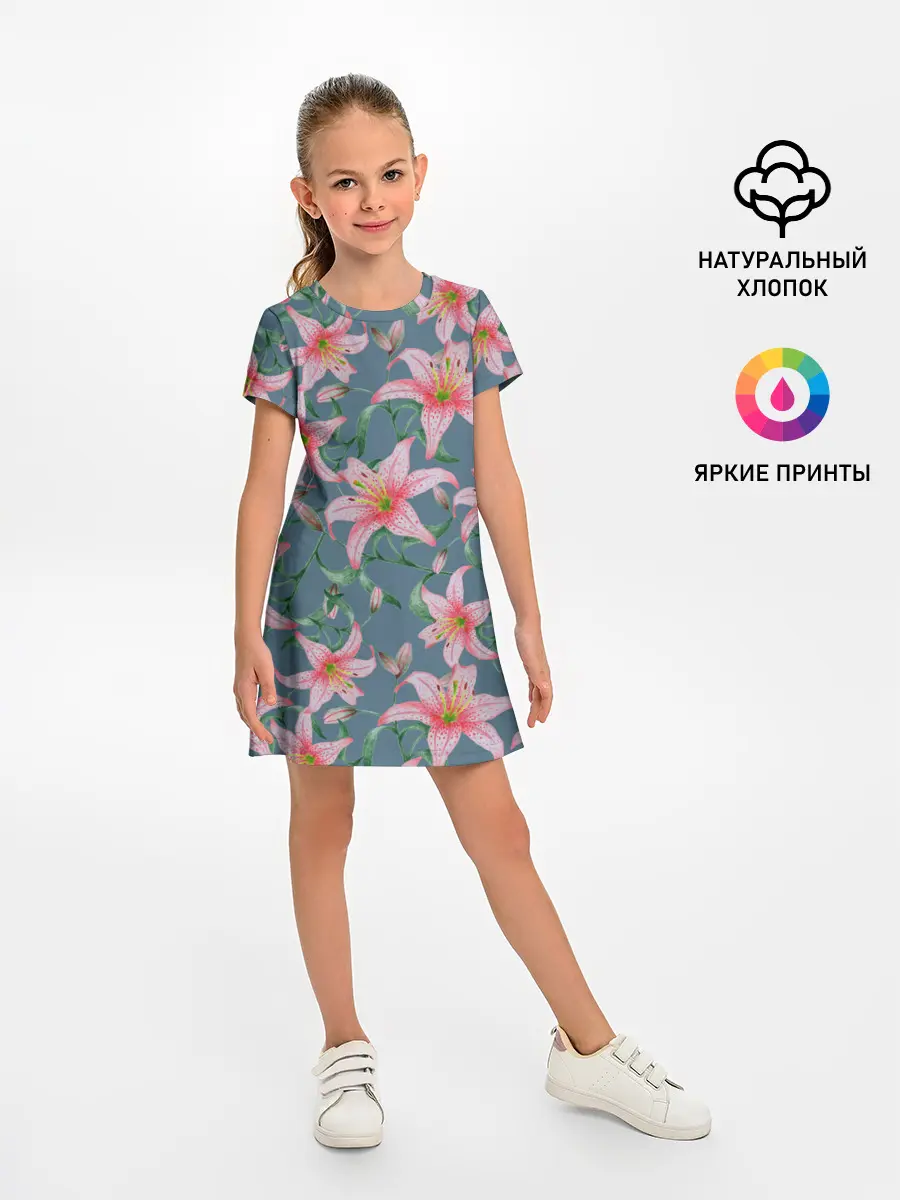 Детское платье / Лилии на сером фоне