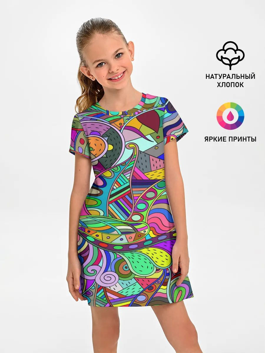 Детское платье / Дудлы узор разноцветный хиппи