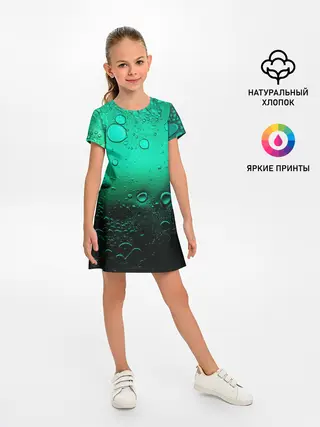 Детское платье / Зеленые капли клетки