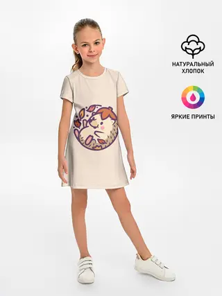 Детское платье / Ёжик листья милый рисунок
