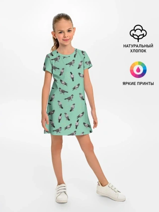 Детское платье / Голуби на зеленом