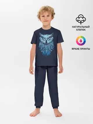 Детская пижама с брюками / Сова в деревьях