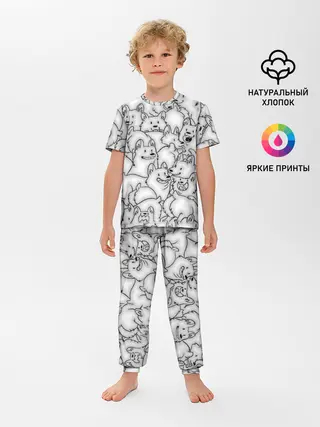 Детская пижама с брюками / Корги ЧБ