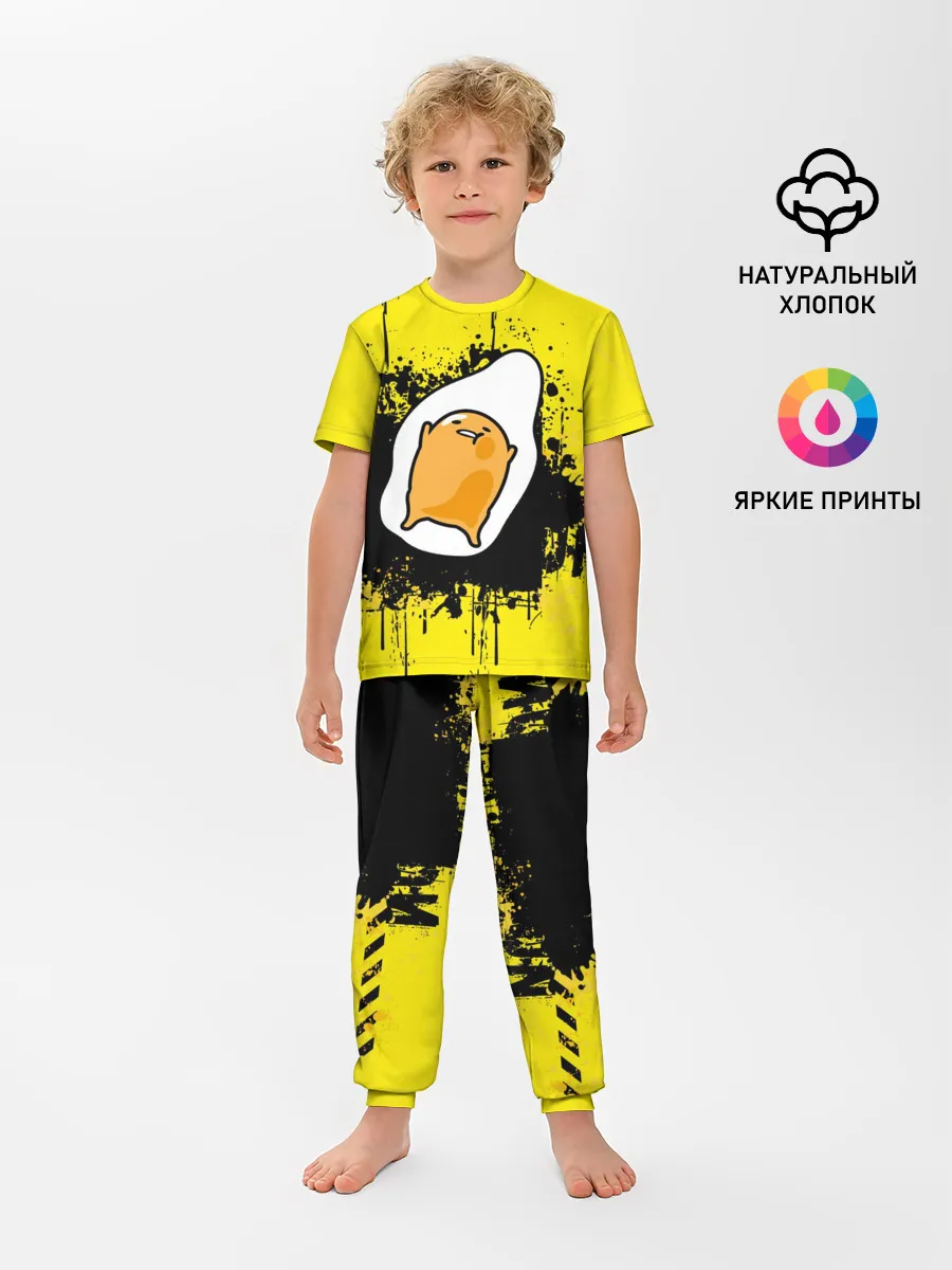 Детская пижама с брюками / веселое яйцо на черном фоне