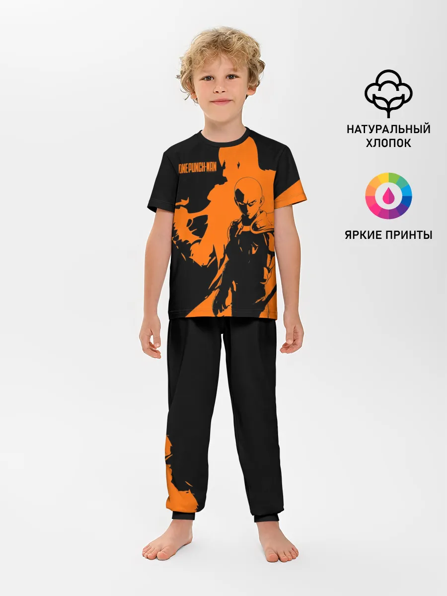 Детская пижама с брюками / Сайтама образ в силуэте One Punch-Man