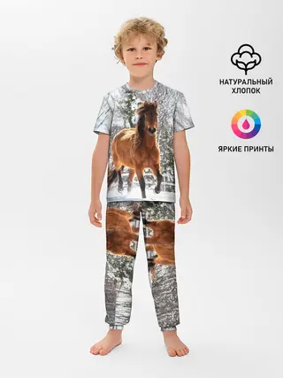 Детская пижама с брюками / Конь и снег