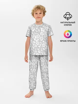 Детская пижама с брюками / Белые цветы
