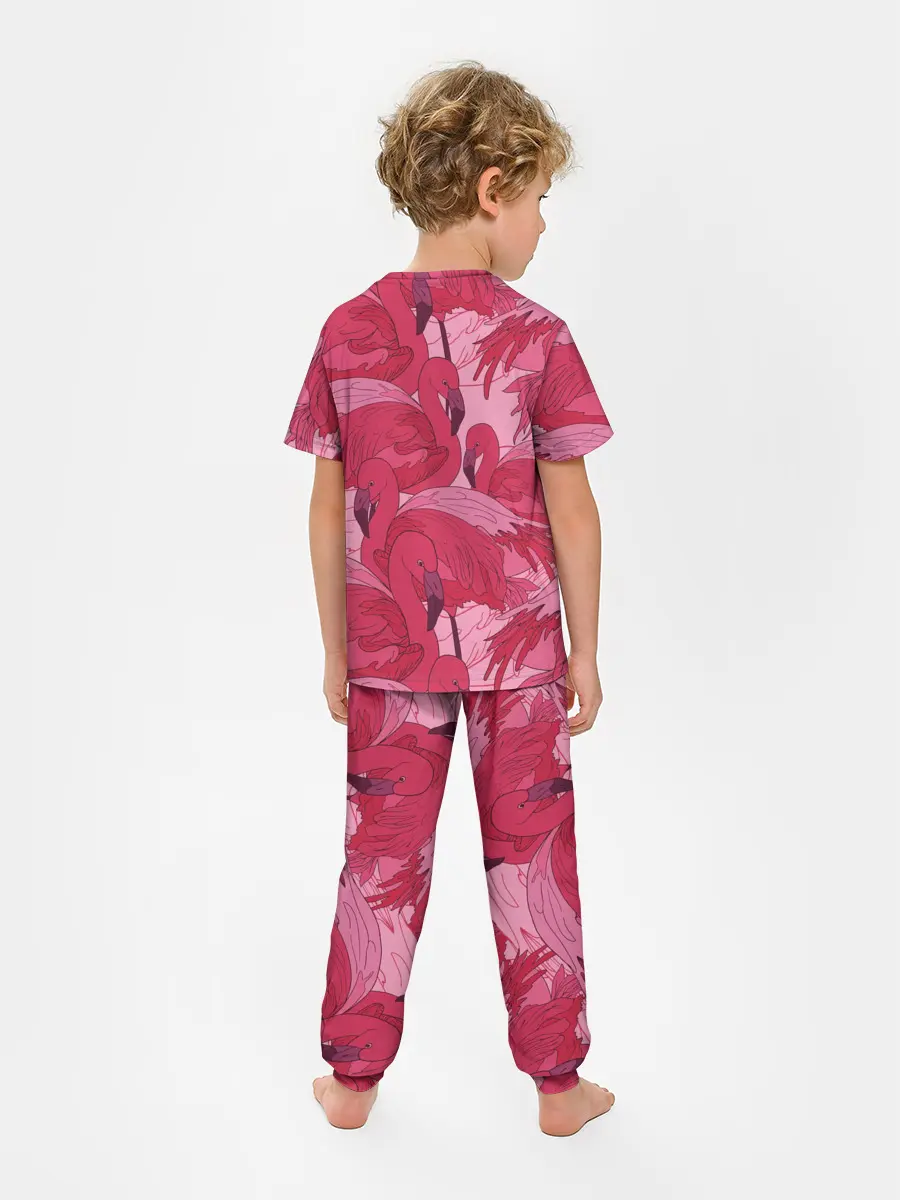 Детская пижама с брюками / розовые фламинго