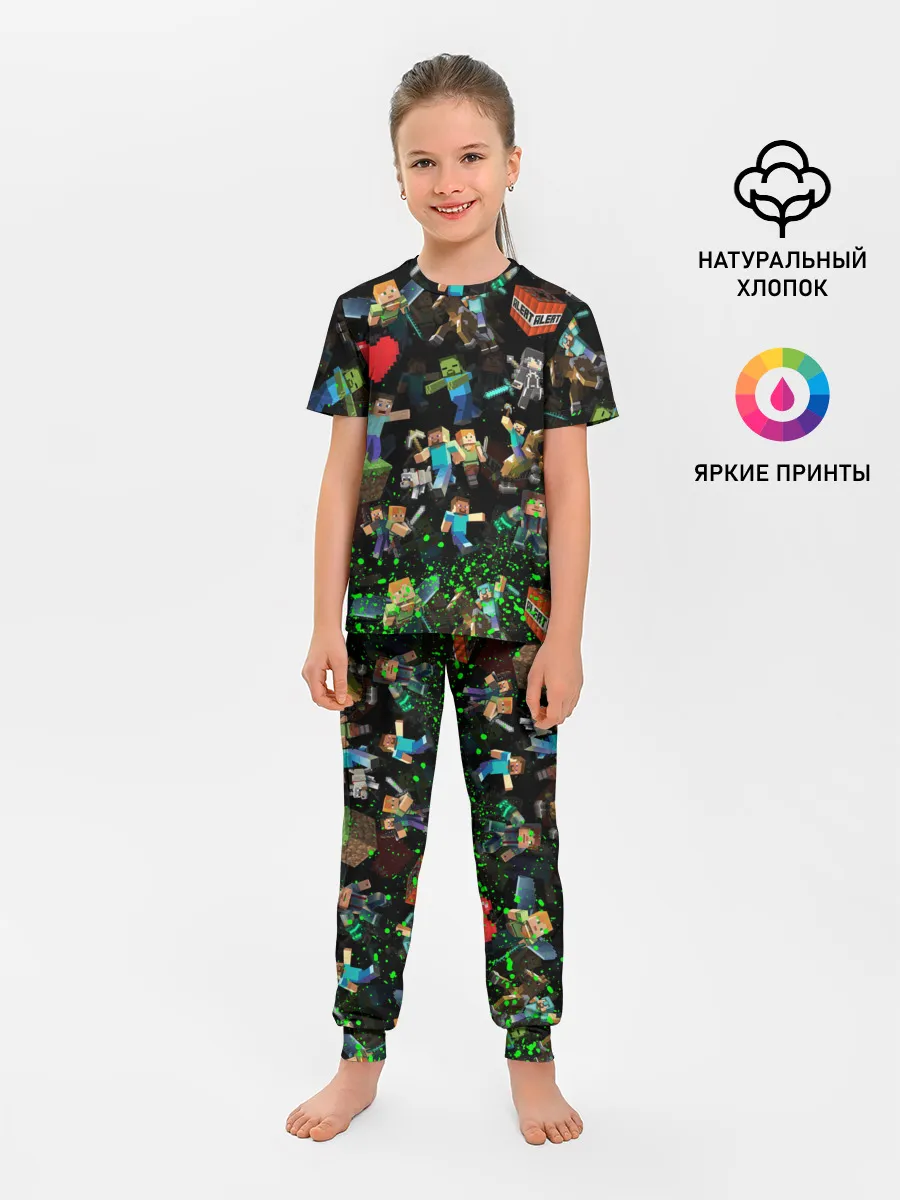 Детская пижама с брюками / МАЙНКРАФТ ПАТТЕРН ГЕРОИ ИГРЫ
