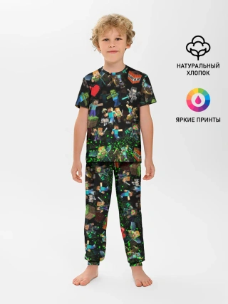 Детская пижама с брюками / МАЙНКРАФТ ПАТТЕРН ГЕРОИ ИГРЫ