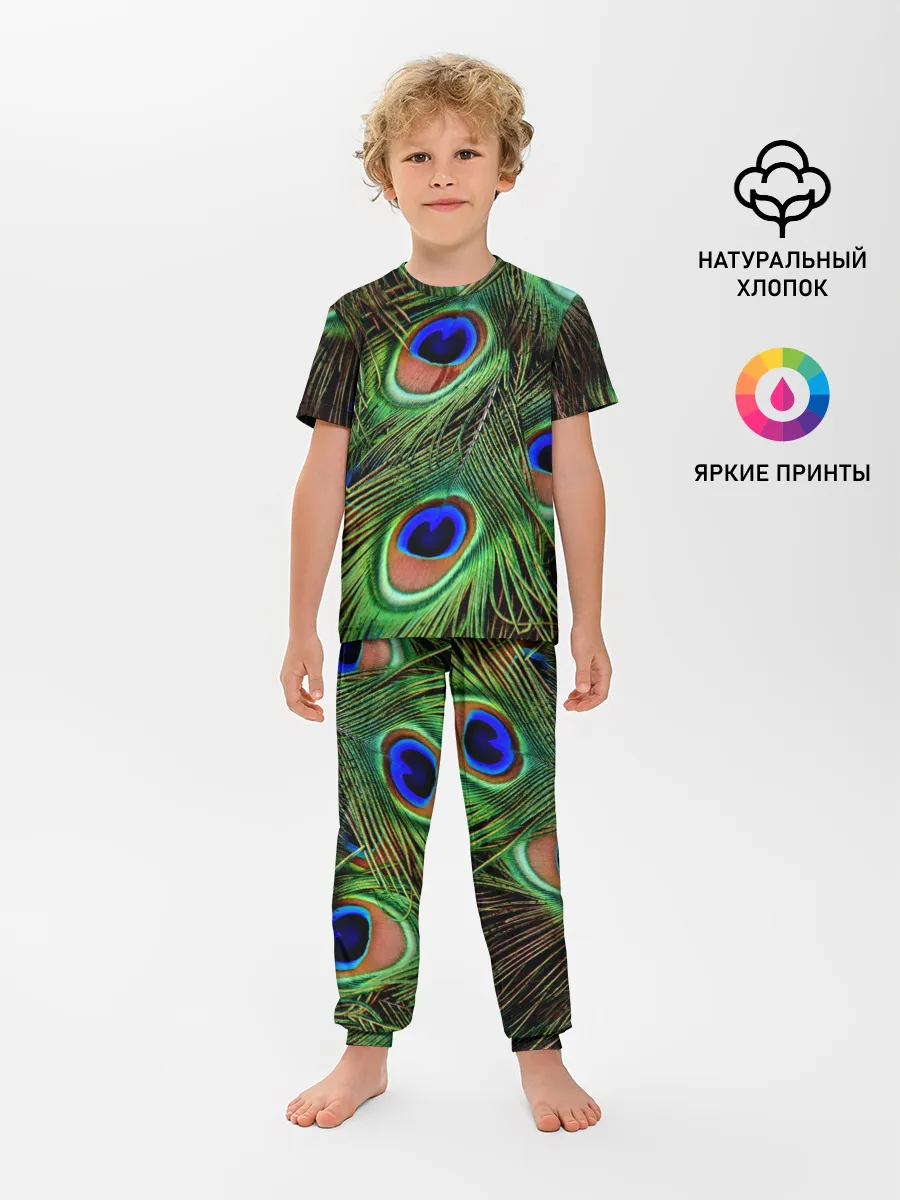 Детская пижама с брюками / Перья павлина #1