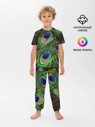 Детская пижама с брюками / Перья павлина #1