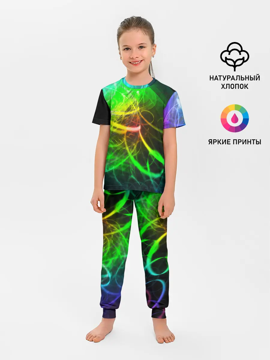 Детская пижама с брюками / ЗЕЛЕНЫЙ НЕОН